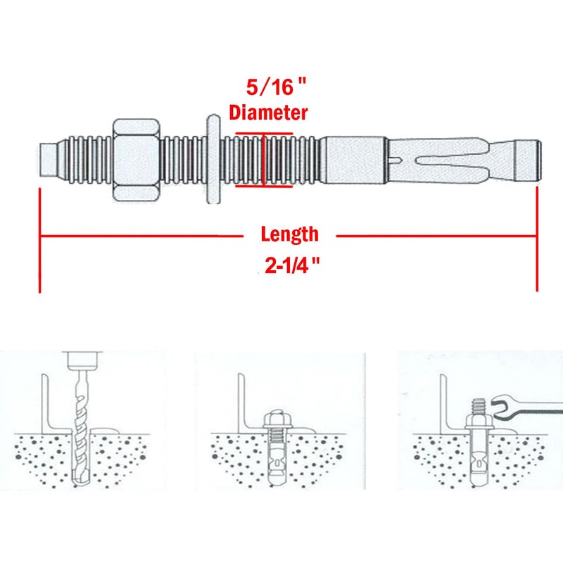 Levanco 5/16" X 2-1/4" Concrete Anchor, 304 Stainless Wedge Anchor with Excellent Anti-Rust Performance, 304(18-8) Stainless Steel Concrete Anchors and Screws Kit (10pcs) - Image 3